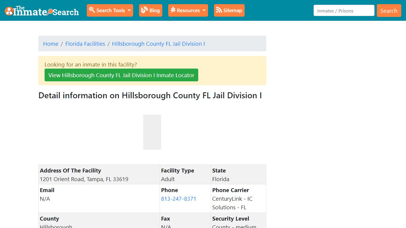 Information on Hillsborough County FL Jail Division I - theinmatesearch.net